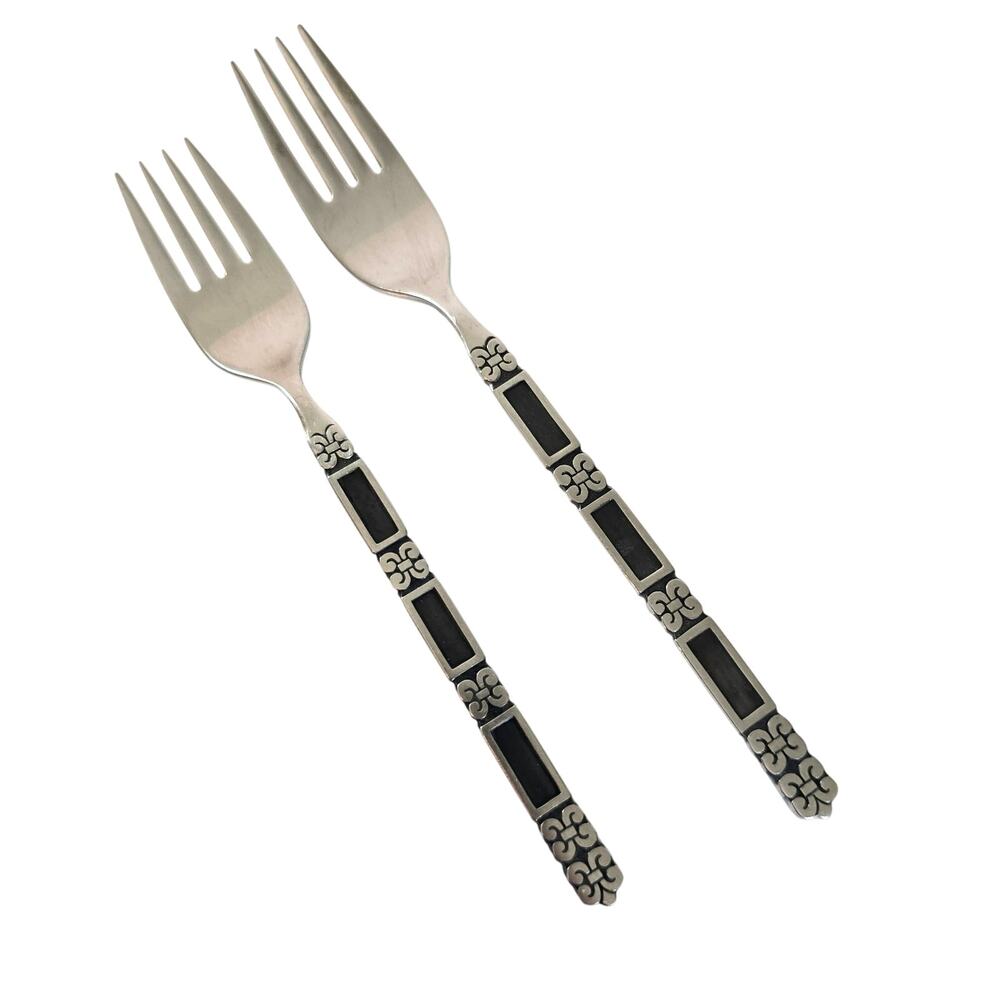 Oneida Community Stainless Salad/Dinner Fork Madrid Black Accents Mid Century